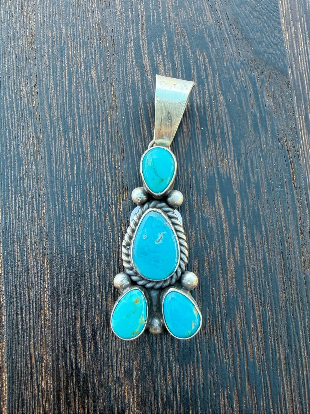 Native American Handmade Blue Ridge Turquoise Sterling Silver Pendant - signed